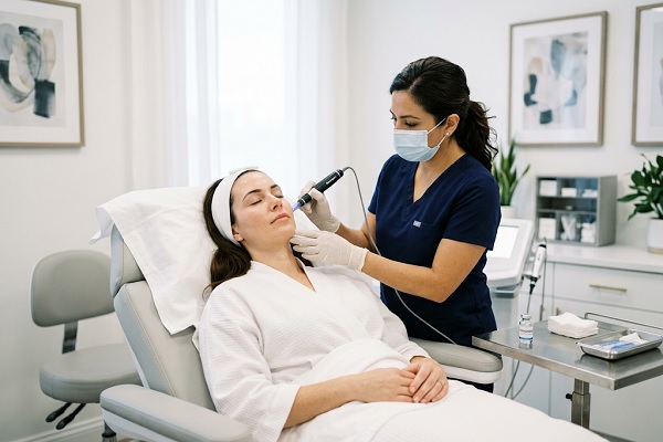 A female patient receives exosome therapy in Spain