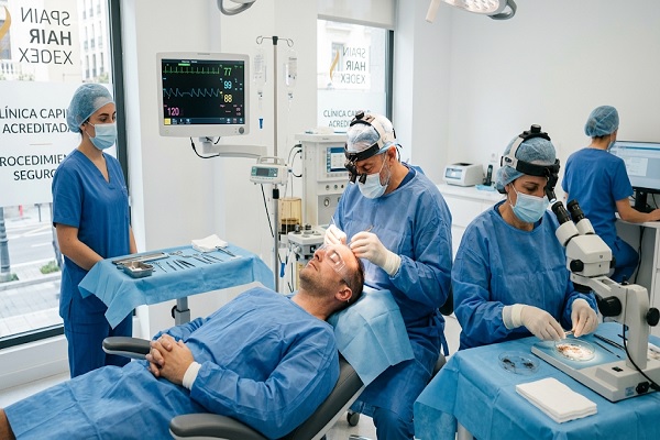Patient undergoing a hair transplant in Spain safely, with reliable specialists