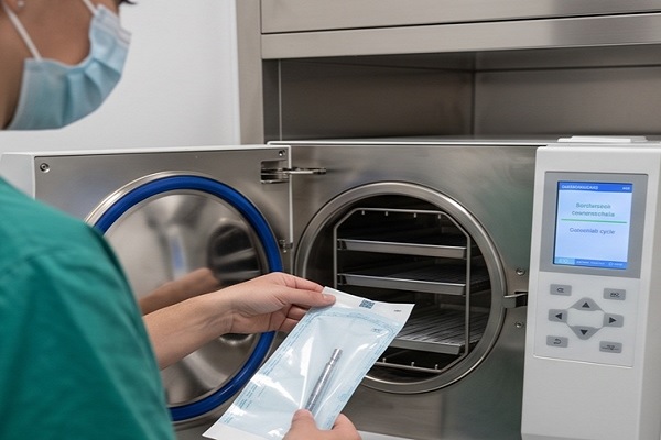 Personal certificado esteriliza instrumentos cumpliendo requisitos legales para clínicas capilares antes de cada intervención