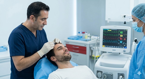 Monitorage continu des signes vitaux d'un patient dans un bloc opératoire stérile en Espagne.