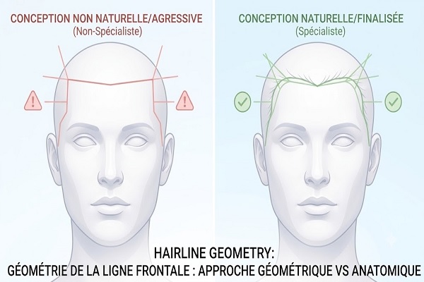 Infographie montrant le danger de l'exercice illégal de la médecine avec une ligne frontale agressive créée par un non-spécialiste par opposition à un tracé naturel