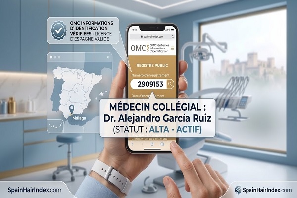 Vérification en ligne pour trouver le numéro OMC de votre chirurgien capillaire et valider sa licence médicale en Espagne