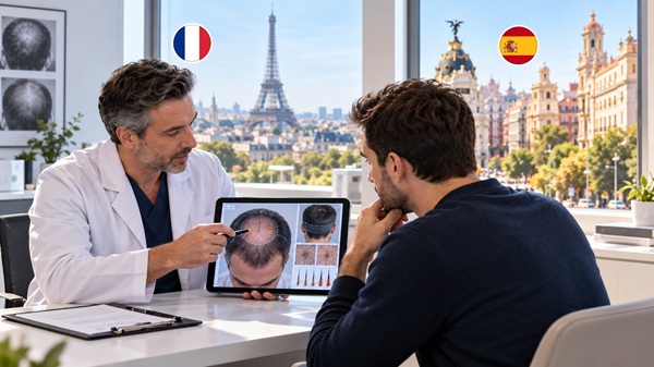 Consultation médicale et analyse capillaire avant une greffe de cheveux