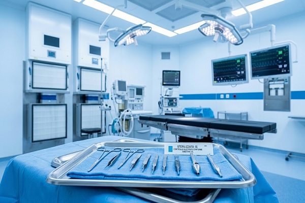 Sala operatoria sterilizzata e strumenti chirurgici pronti per un intervento gestito da un chirurgo trapianto capelli.
