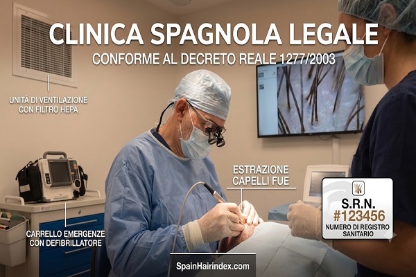 Requisiti sanitari di una clinica trapianto capelli legale in Spagna secondo il Real Decreto 1277/2003
