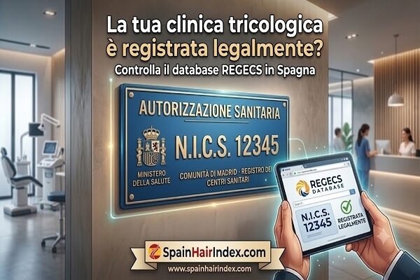 Placca di autorizzazione e verifica della licenza sanitaria trapianto capelli nel registro ufficiale