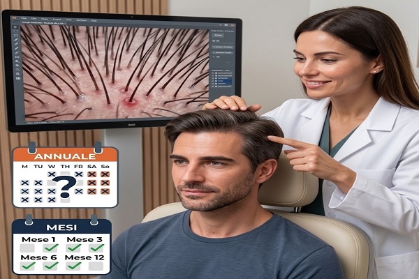 Valutazione della crescita dei capelli e pianificazione dei controlli di follow-up trapianto capelli.