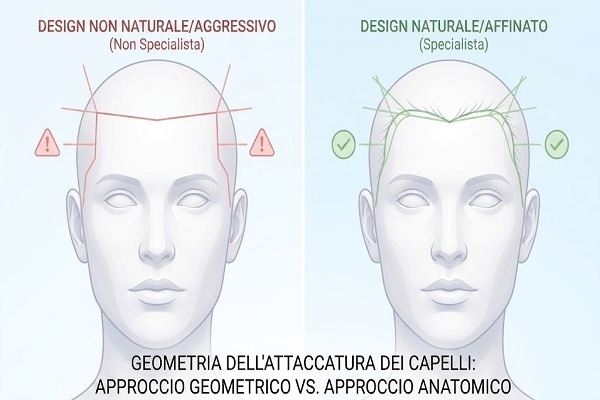 Confronto tra linea frontale artificiale e naturale per prevenire l'intrusismo medico nella riparazione capillare