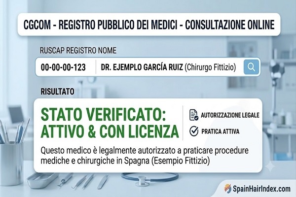 Stato del chirurgo attivo e verificato con licenza medica per trapianto di capelli in Spagna
