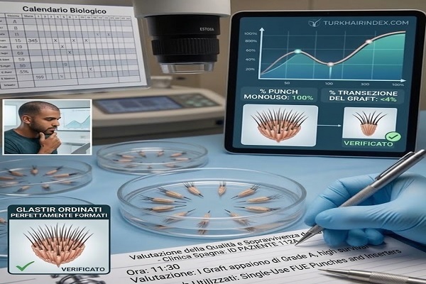 Controllo di qualità dei graft estratti con punzoni monouso trapianto capelli e tasso di transezione ridotto